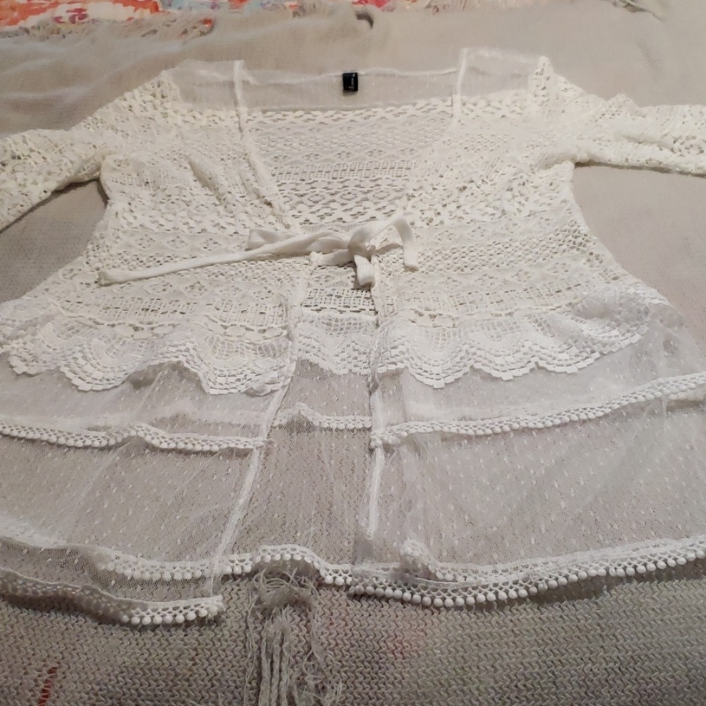 White lace sheer jacket